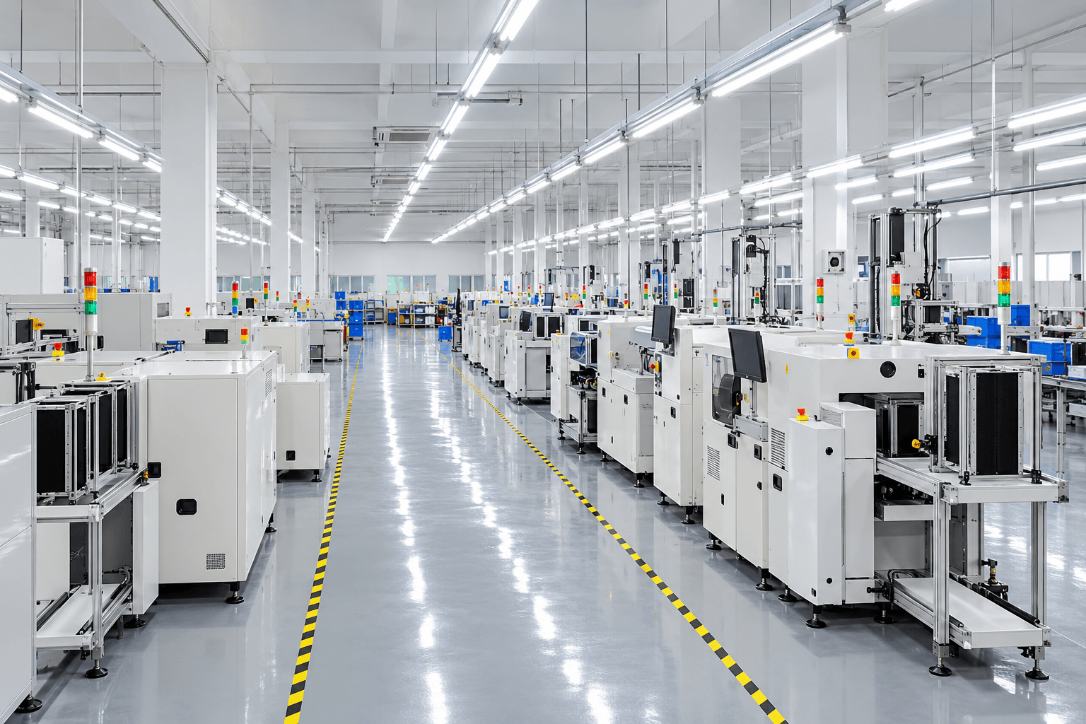 Equipment and production floor enhanced from the supplied factory photograph