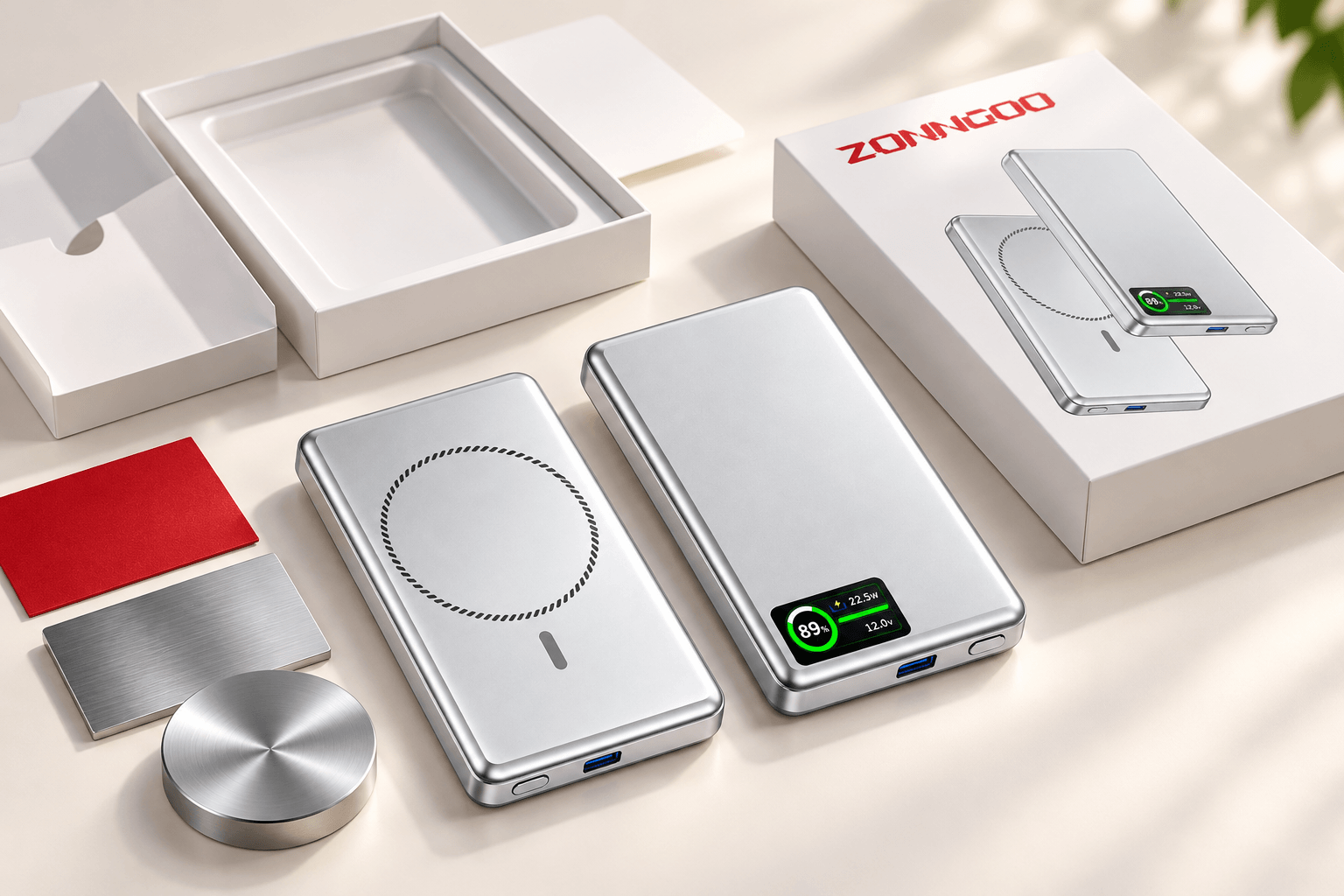 Silver power bank and ZONNGOO packaging concept